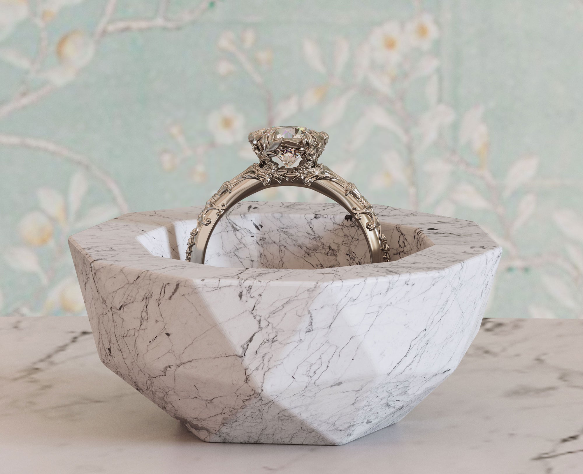 vintage inspired floral engagement ring