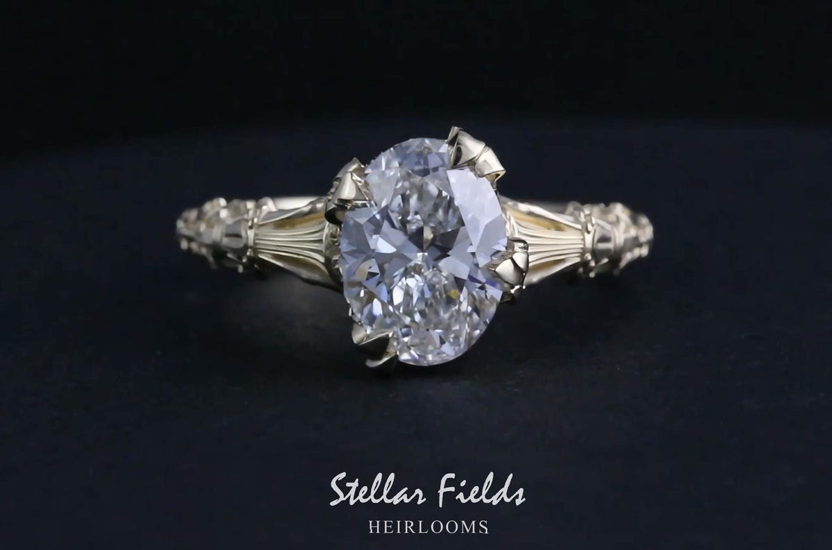 Heirloom Engagement Ring Oval Diamond 14k Yellow gold Stellar Fields Jewelry