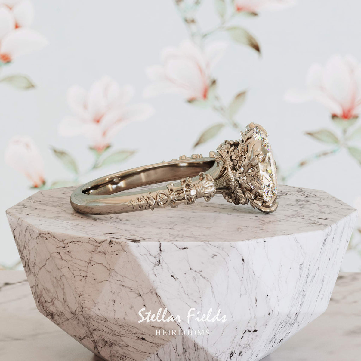 Heirloom Engagement Ring Vintage Unique Platinum Stellar Fields Jewelry