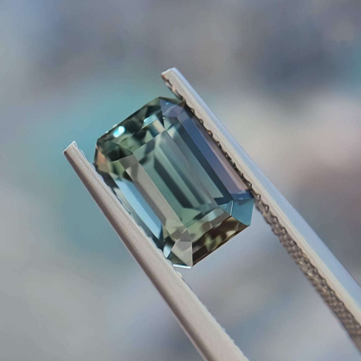 Natural Teal Green Sapphire 3.52ct Emerald Cut