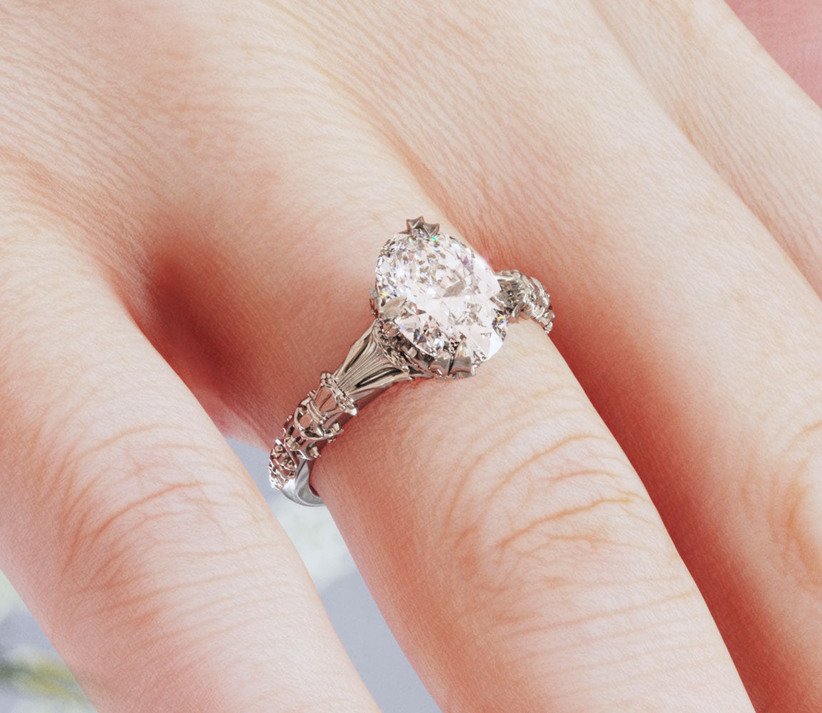 Nature Inspired Diamond Engagement Ring Oval Cut Diamond Platinum Stellar Fields Jewelry