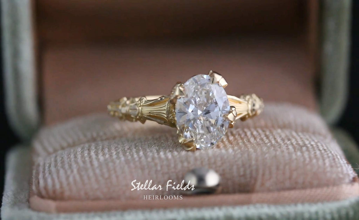 Oval Diamond Engagement Ring 14k yellow gold  Stellar Fields Jewelry