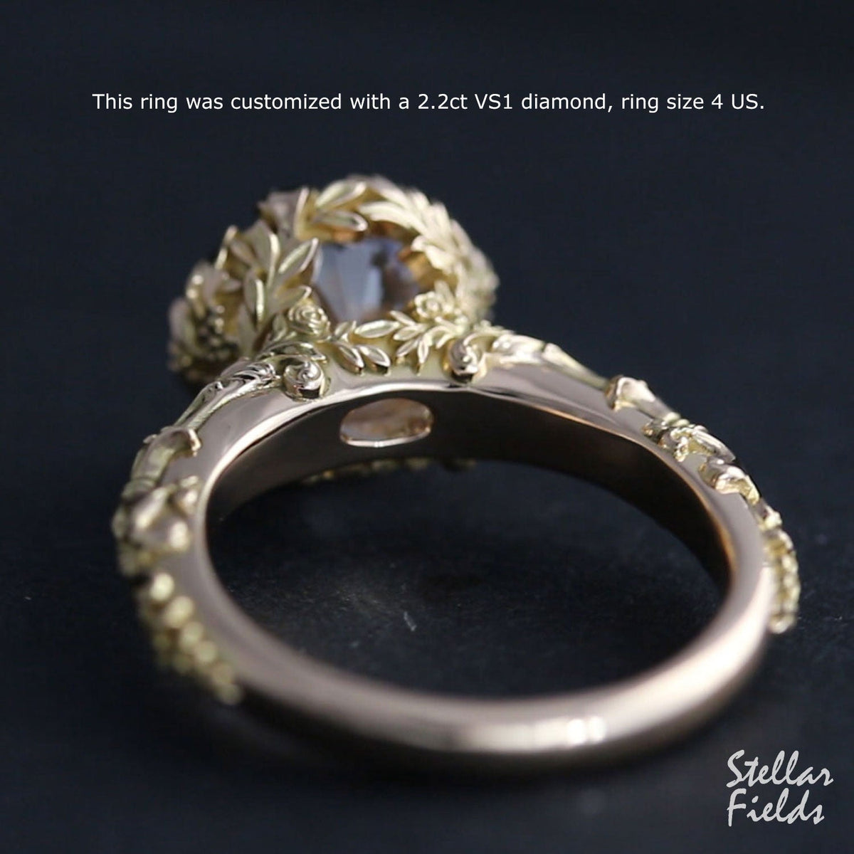 sculpted vintage engagement ring floral architectural-acanthus leaf flourish ring 14k yellow gold