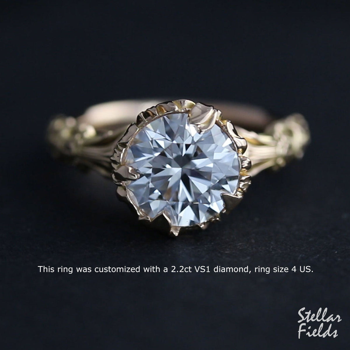 vintage diamond engagement ring sculpted floral architectural ring 14k yellow gold stellar fields