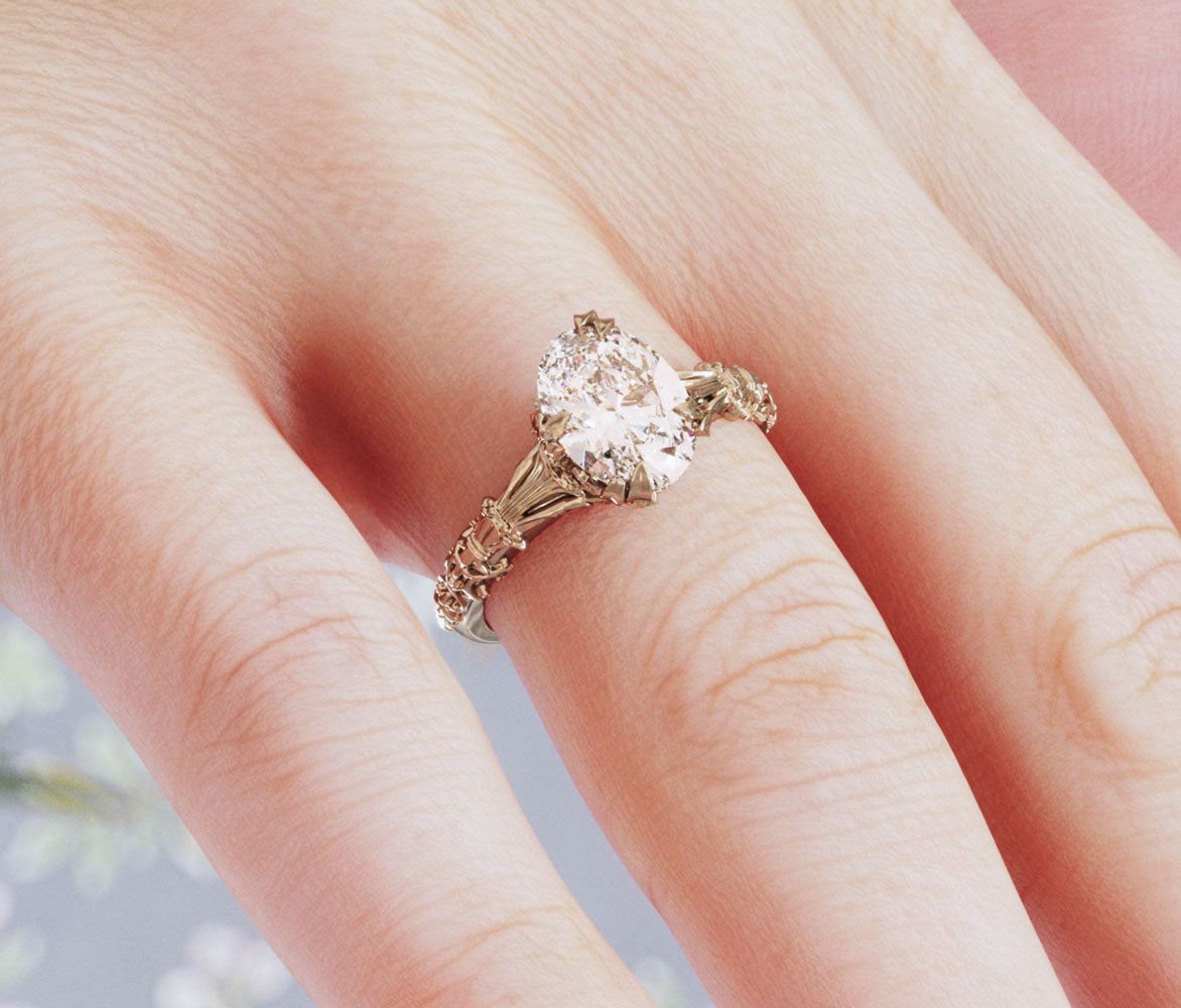 Vintage Inspired Diamond Engagement Ring Oval Diamond 14k yellow gold Stellar Fields