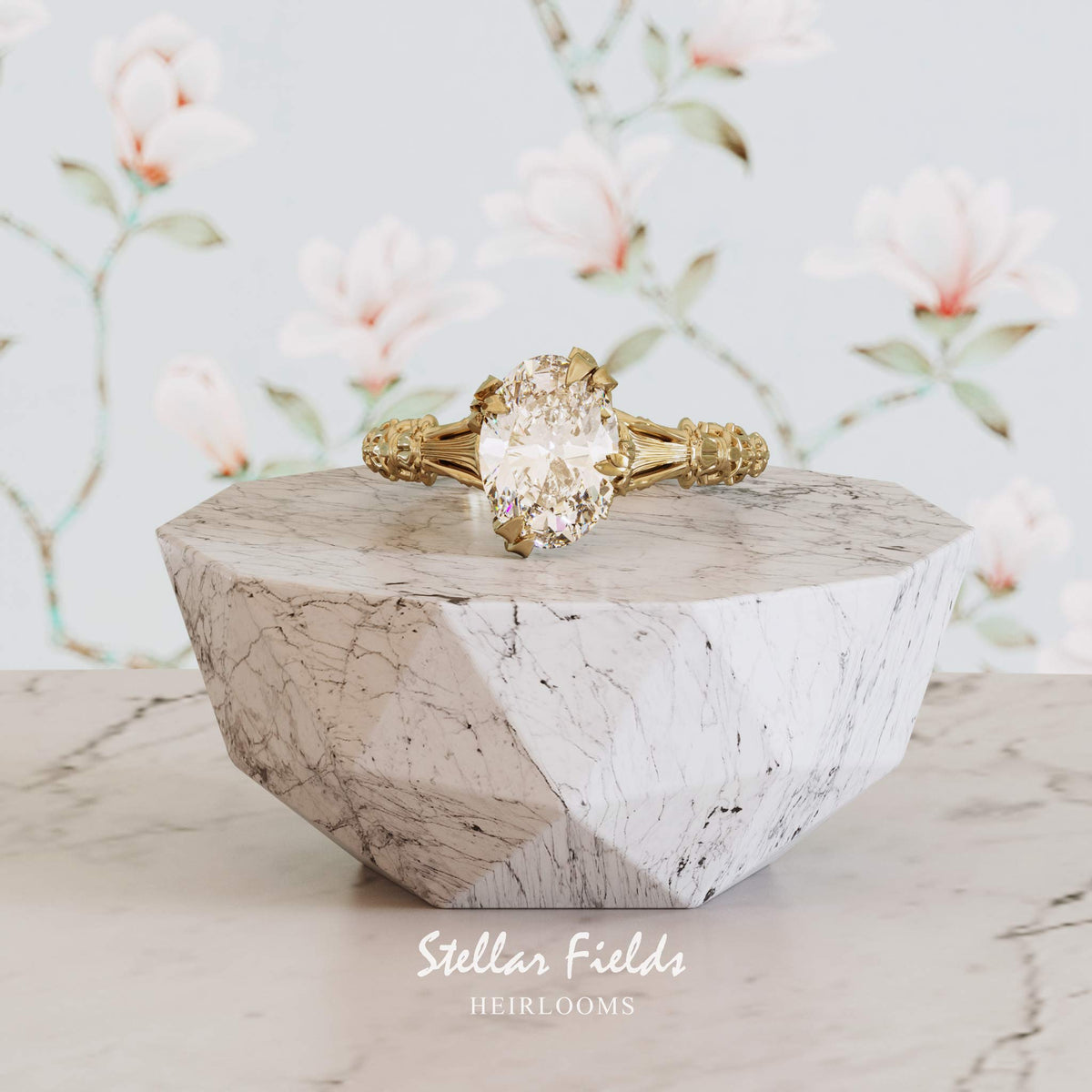 Vintage Inspired Engagement Ring 14k yellow gold Stellar Fields Jewelry