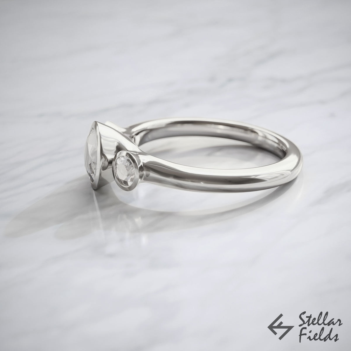 3 Stone Modern Bezel Ring Ethical GIA Diamonds Bezel Ring 14k White Gold Platinum Stellar Fields