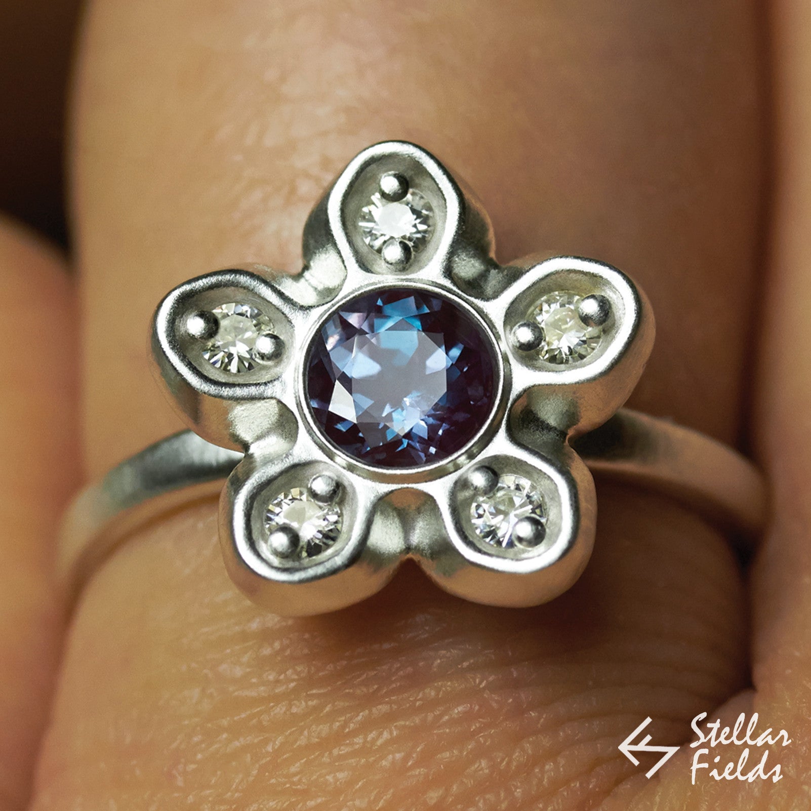 Sakura Engagement Ring Alexandrite Diamond Accents - Stellar Fields
