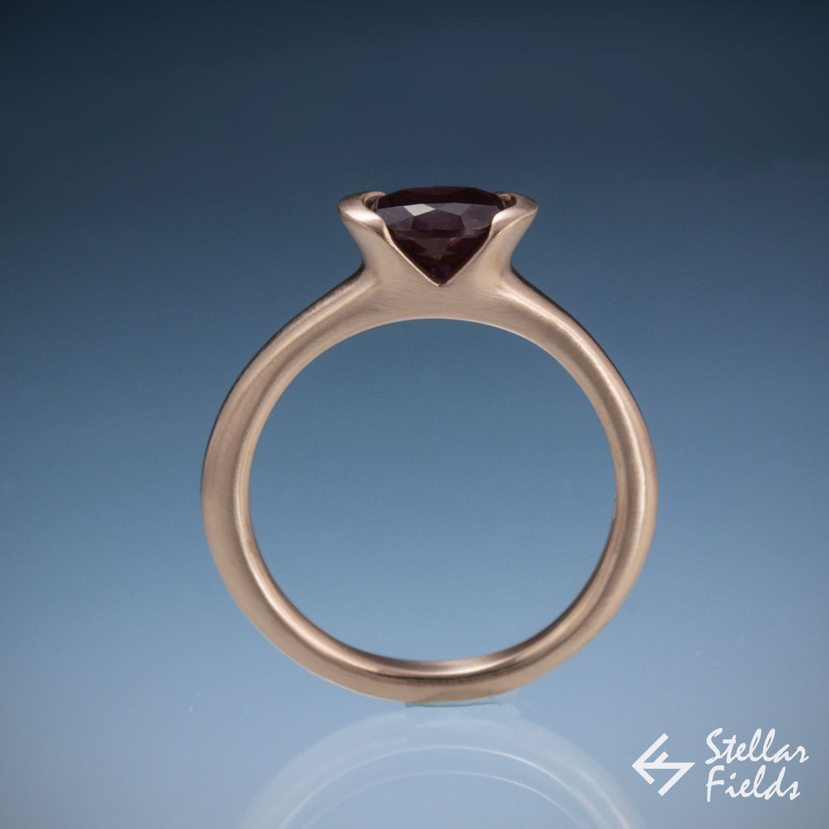 Modern Alexandrite Semi Bezel Engagement Ring 14k Rose Gold Stellar Fields Jewelry