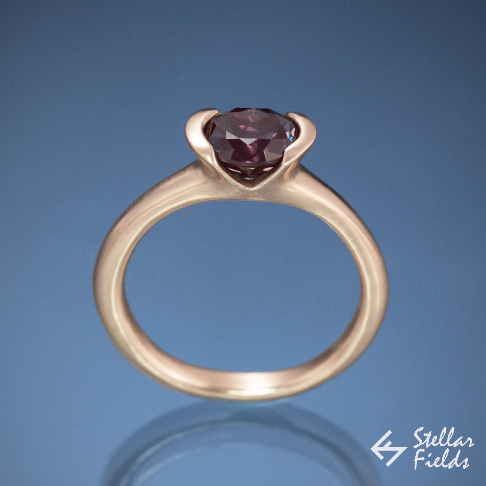 Alexandrite Semi Bezel Engagement Ring Modern Minimal Rose Gold Stellar Fields