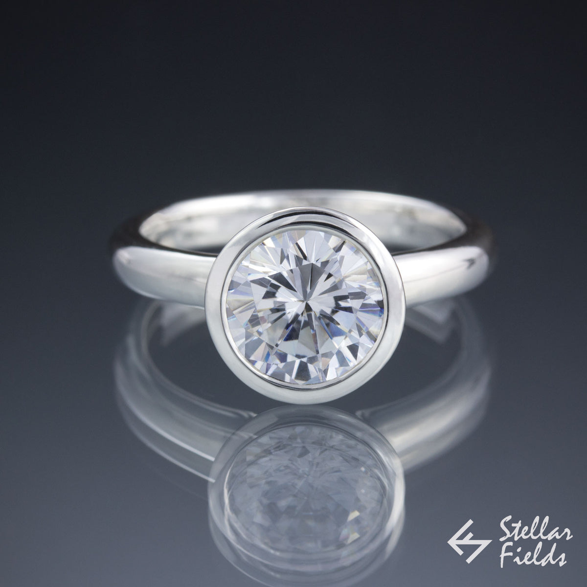 Bezel Engagement Ring 2ct 8mm Diamond - Stellar Fields