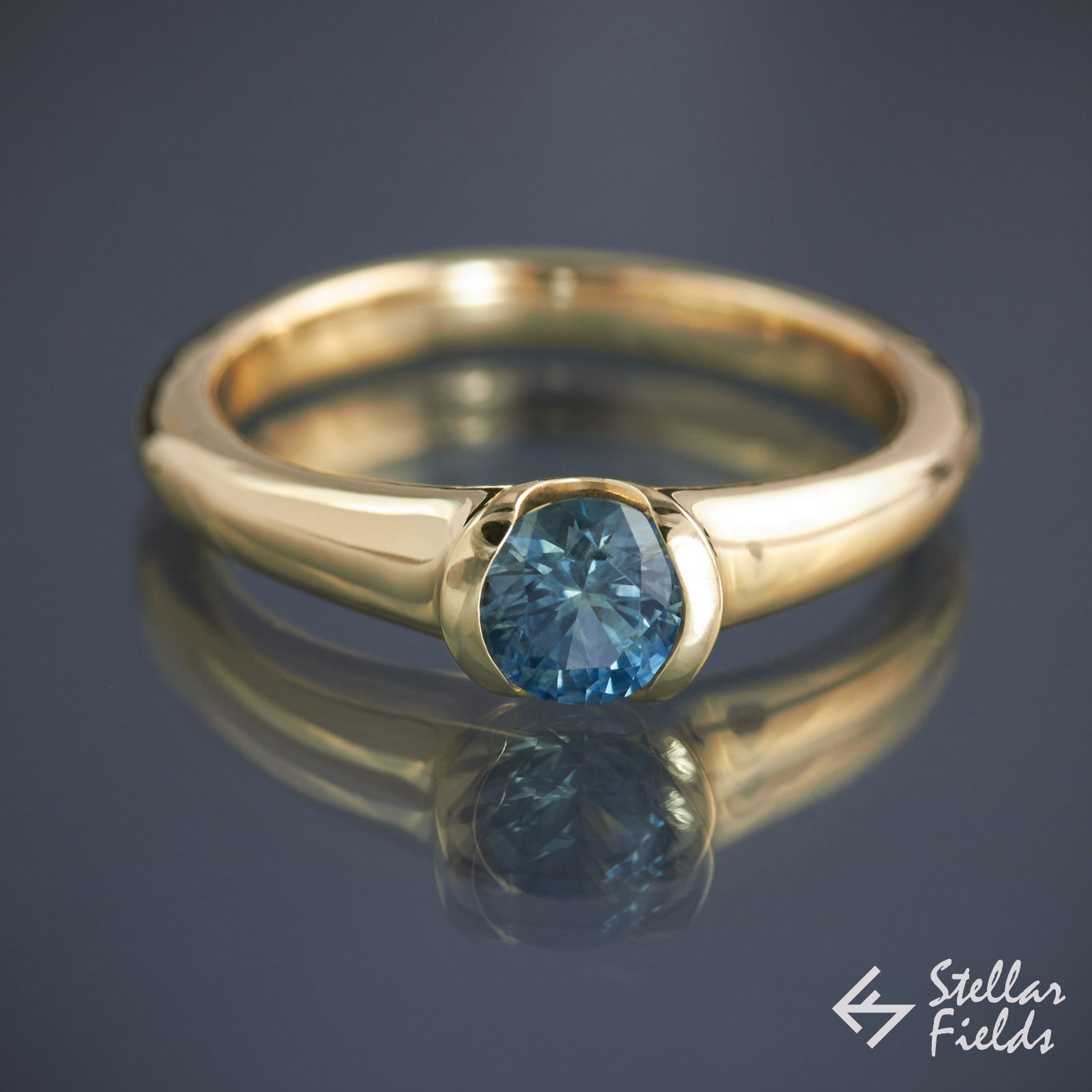 Blue Montana Sapphire Semi Bezel Engagement Ring - Stellar Fields
