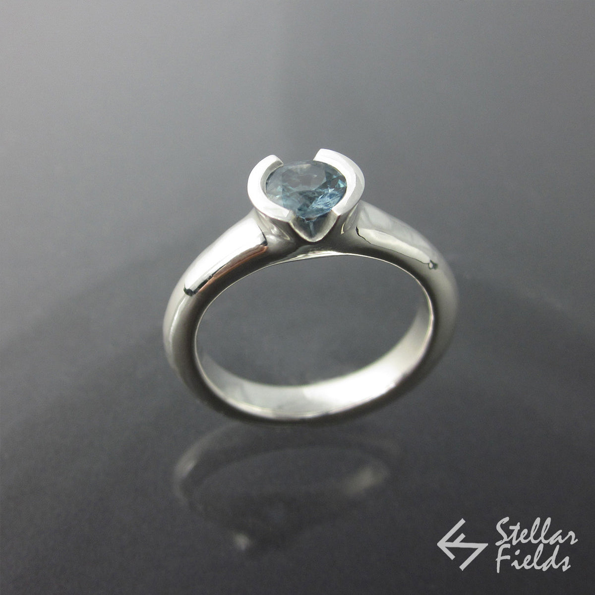Blue Montana Sapphire Semi Bezel Engagement Ring - Stellar Fields