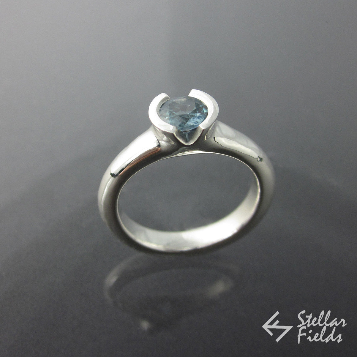 Fair Trade Blue Montana Sapphire Semi Bezel Engagement Ring - Stellar Fields