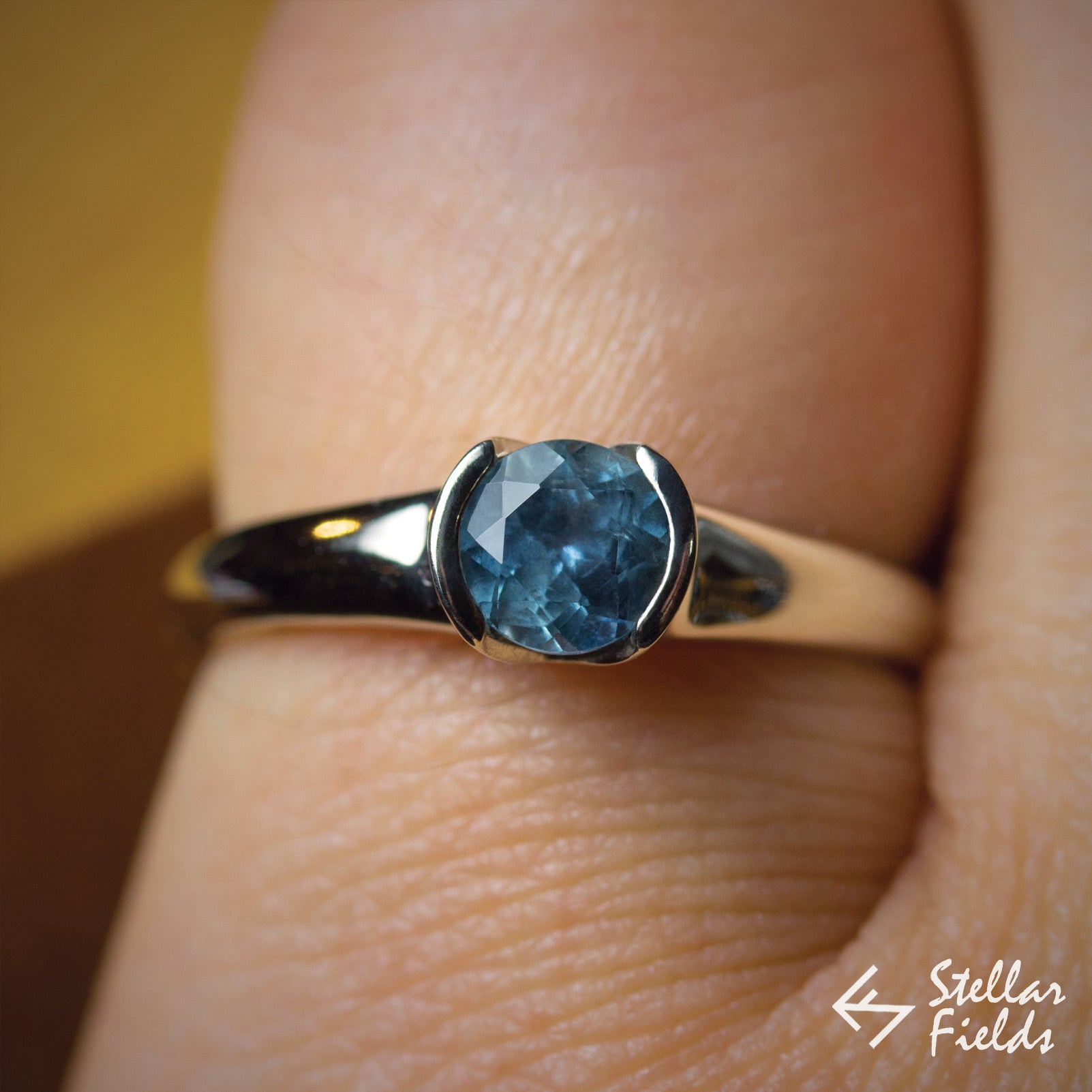 Blue Montana Sapphire Semi Bezel Engagement Ring - Stellar Fields