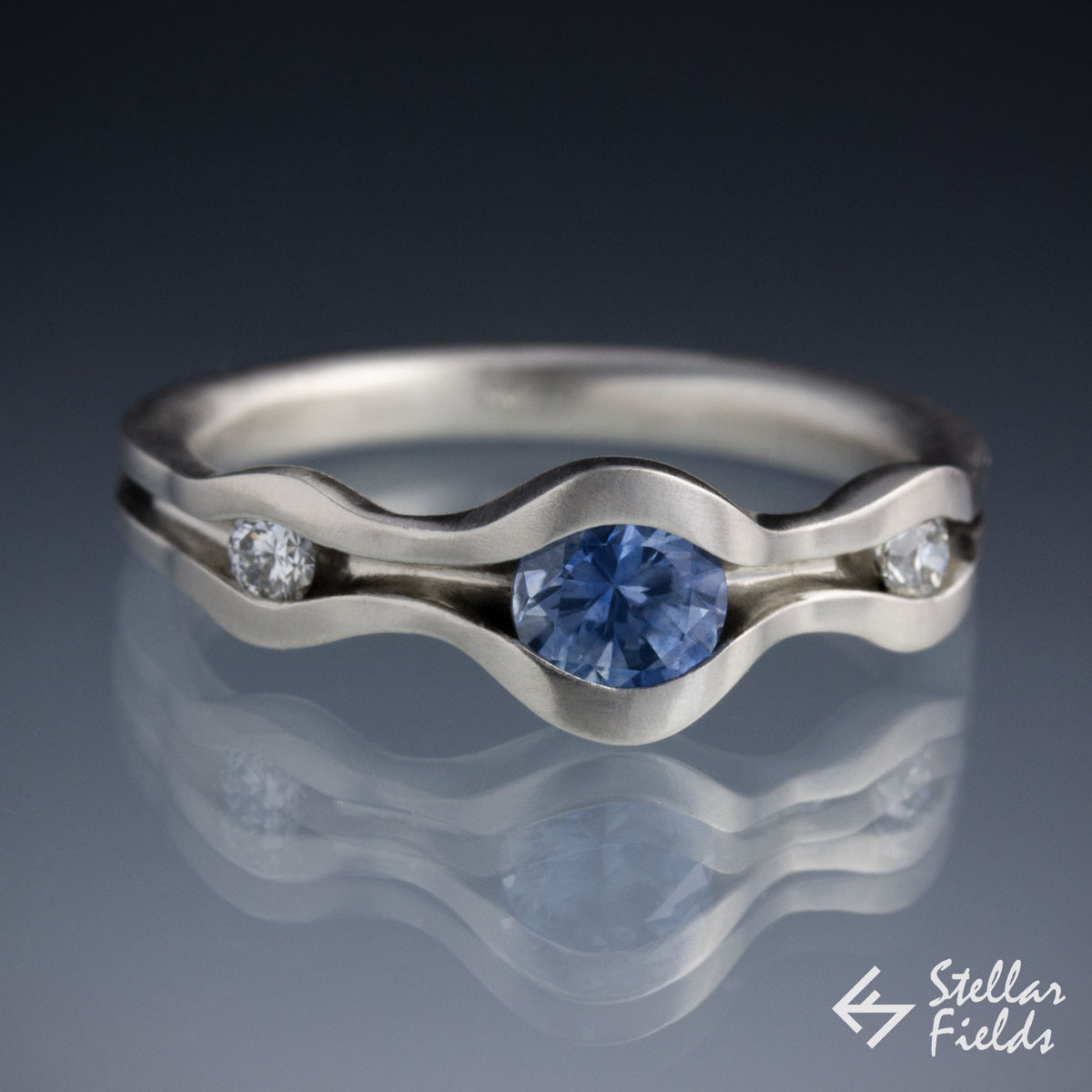 Blue Sapphire Engagement Ring 14k White Gold Platinum Stellar Fields Jewelry