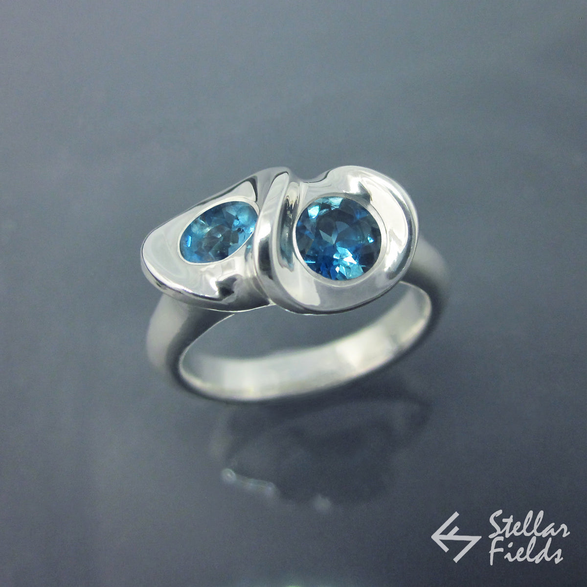 Blue Topaz Two Stone Unique Eternity Ring - Stellar Fields
