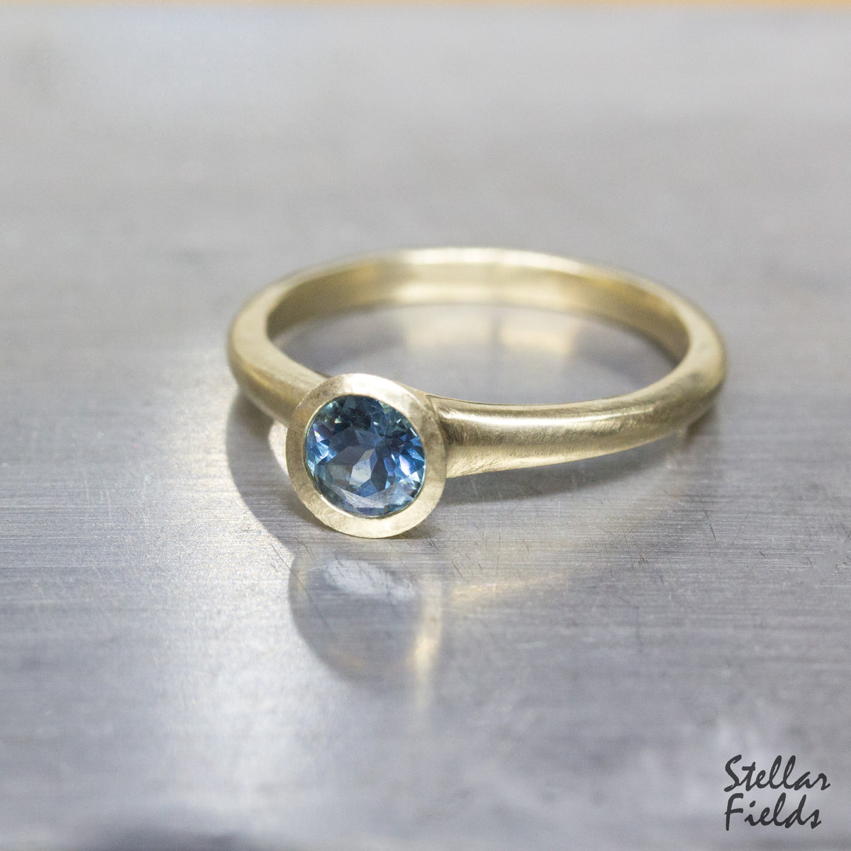 Blue Sapphire Bezel Engagement Ring 14k Yellow Gold Stellar Fields