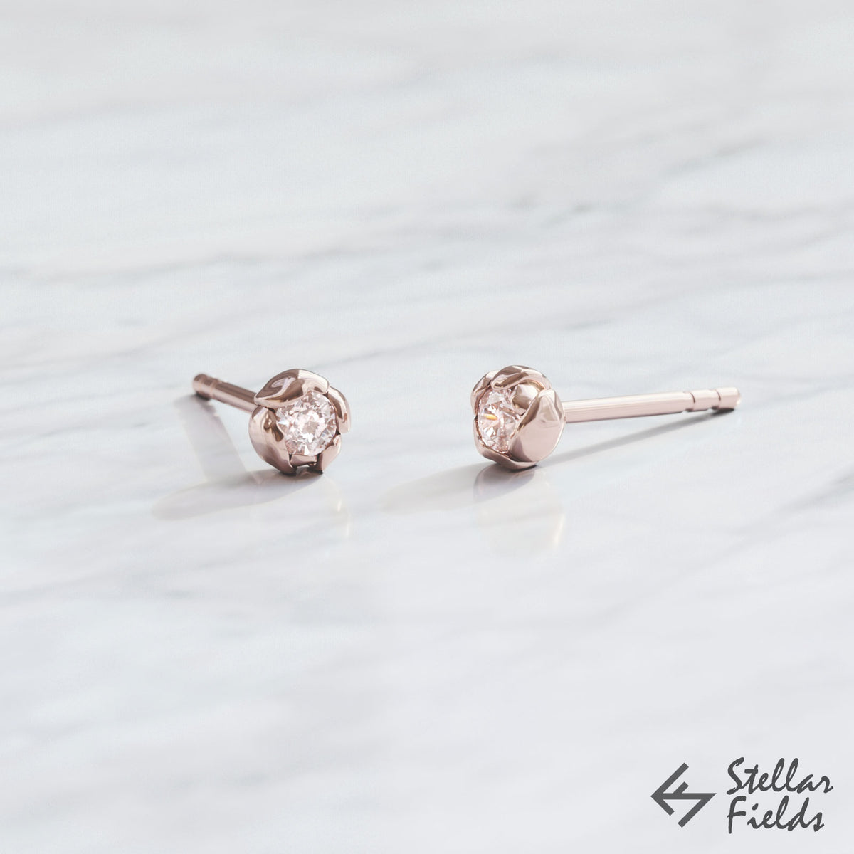 Canadian diamond rose floral earrings studs dainty petite modern 14k rose Gold Stellar Fields Jewelry