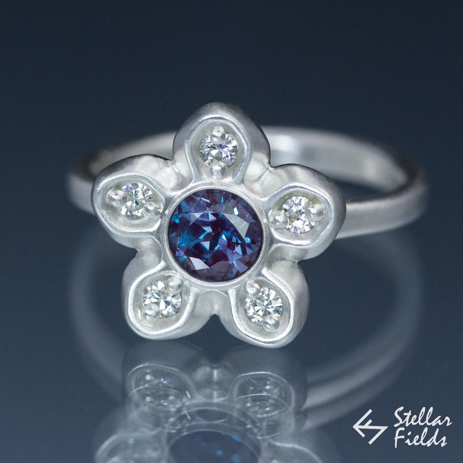 Chatham™ Alexandrite & Diamond Accents Star Engagement Ring - Stellar Fields