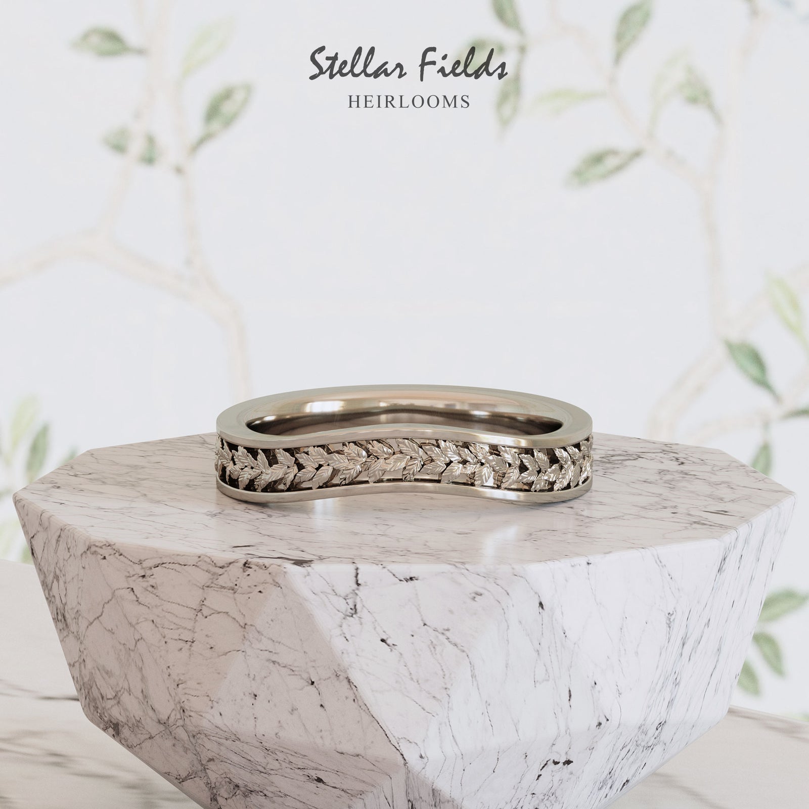 Contour Wedding Ring Organic Laurel Leaf Audrey Platinum Stellar Fields Jewelry 