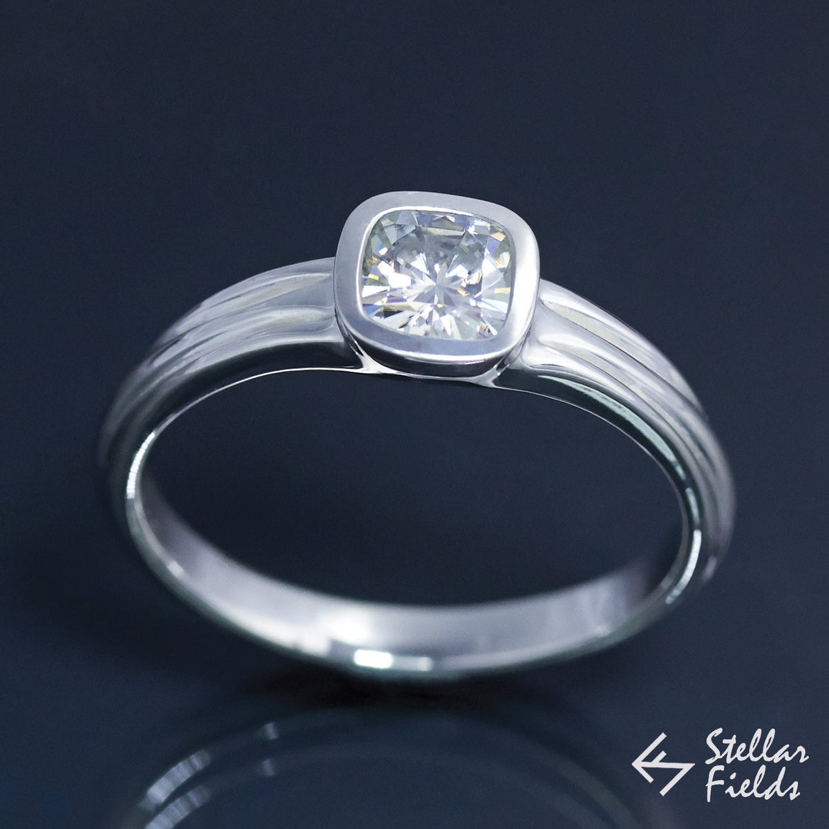 Cushion Diamond Bezel Engagement Ring 14k White Gold Platinum