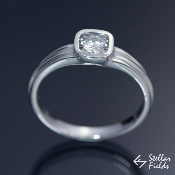 Cushion Cut Diamond Square Bezel Engagement Ring - Stellar Fields