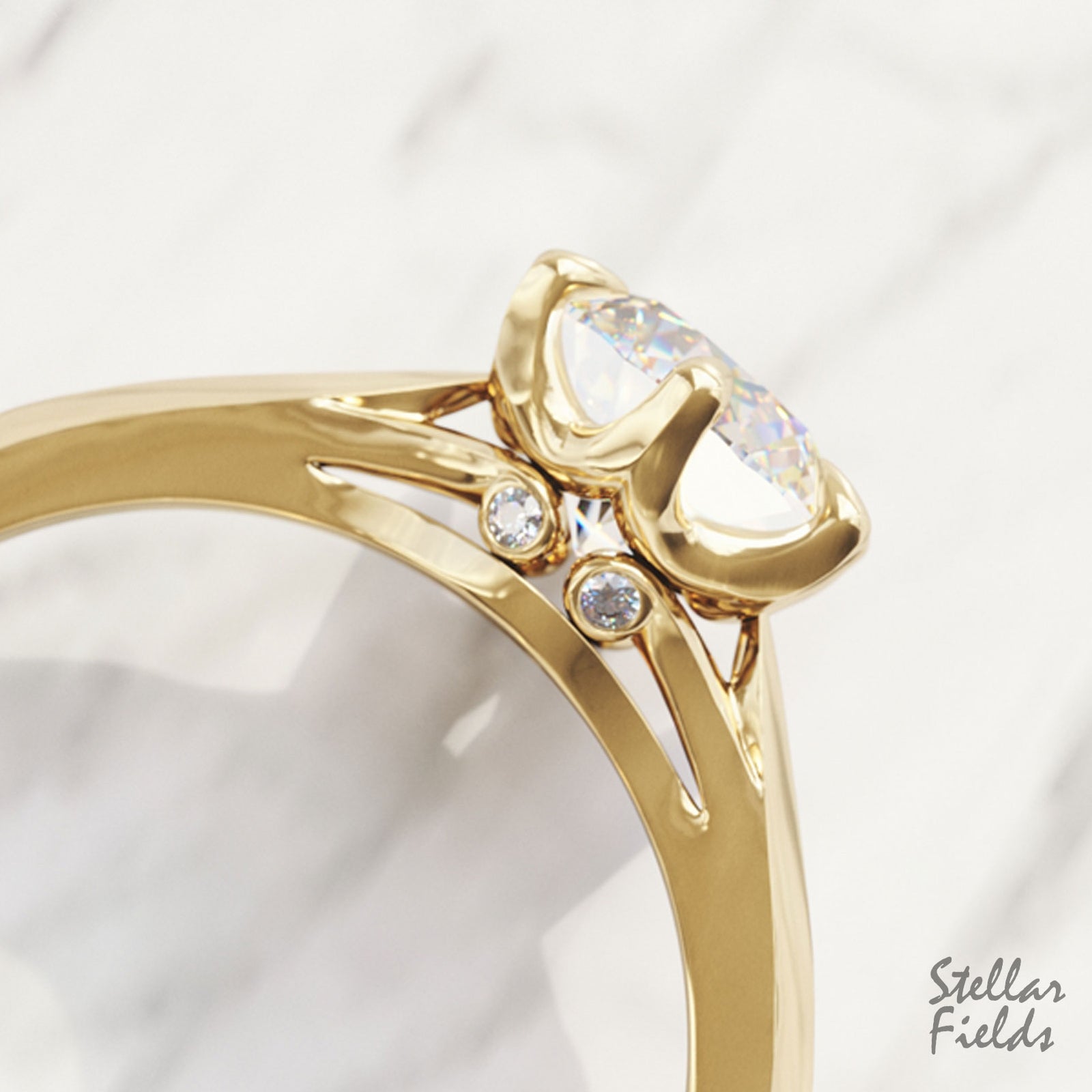 1ct Moissanite Engagement Ring 6 Prong Engagement Ring 14k Yellow Gold Stellar Fields 