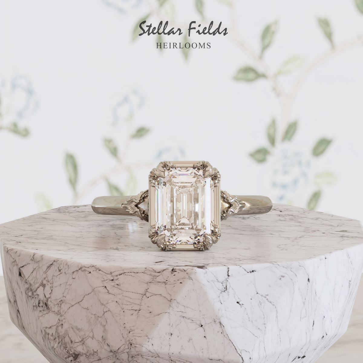 Emerald Cut Diamond Engagement Ring Heirloom  Platinum