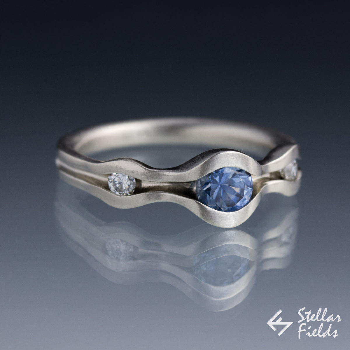 Blue Montana Sapphire Wave Engagement Ring White Gold Platinum Stellar Fields