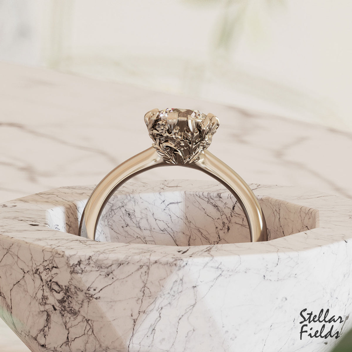 Floral-Diamond-Engagement-Ring-1carat-14k-white-gold-Hierloom-Vintage