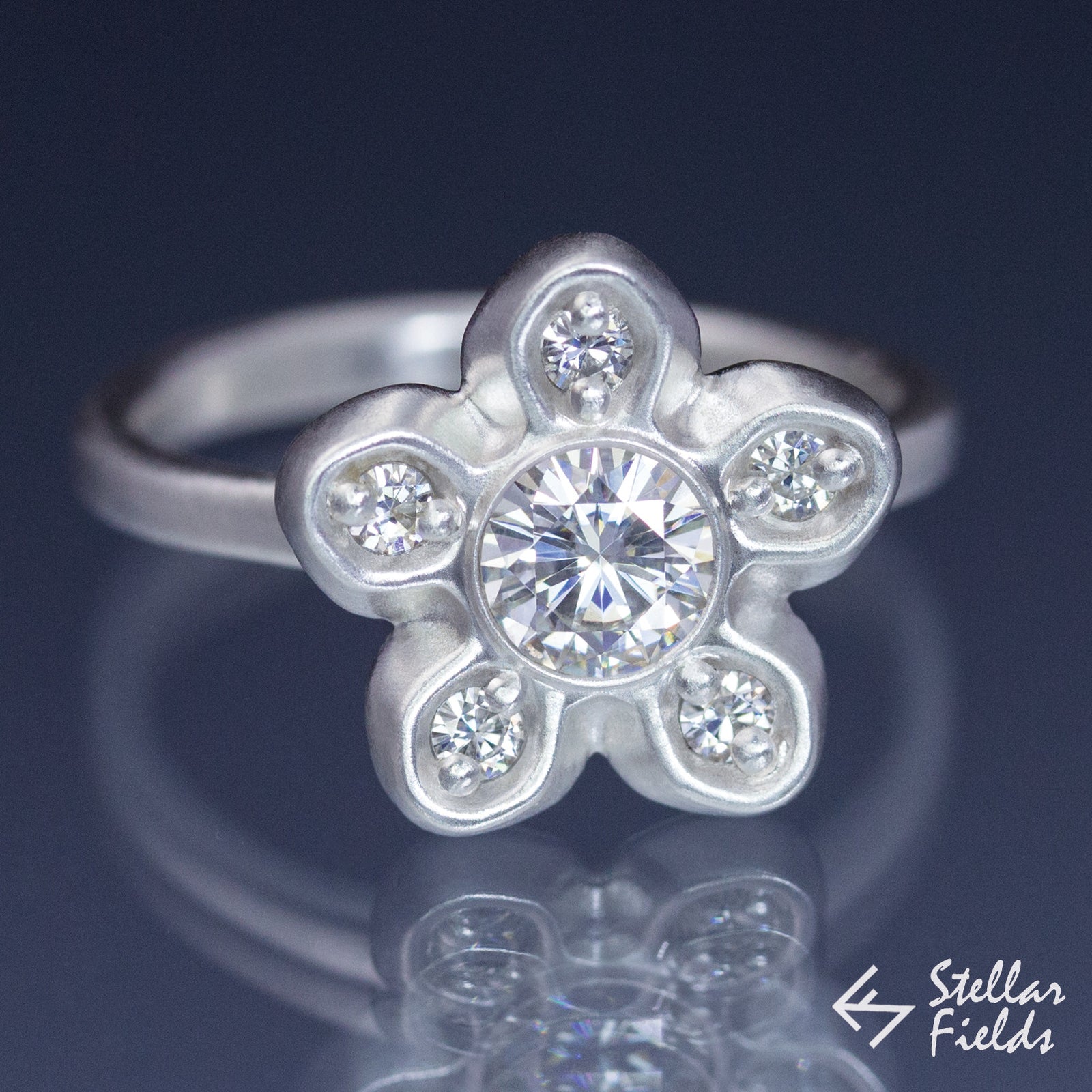 Round Forever Brilliant™ Moissanite Star Modern Bezel Engagement Ring - Stellar Fields