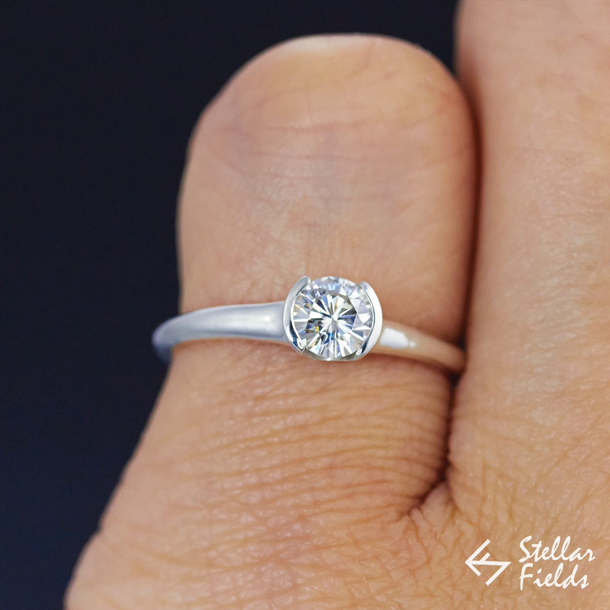 0.5ct Forever One Moissanite Simple Bezel Engagement Ring in White Gold Platinum