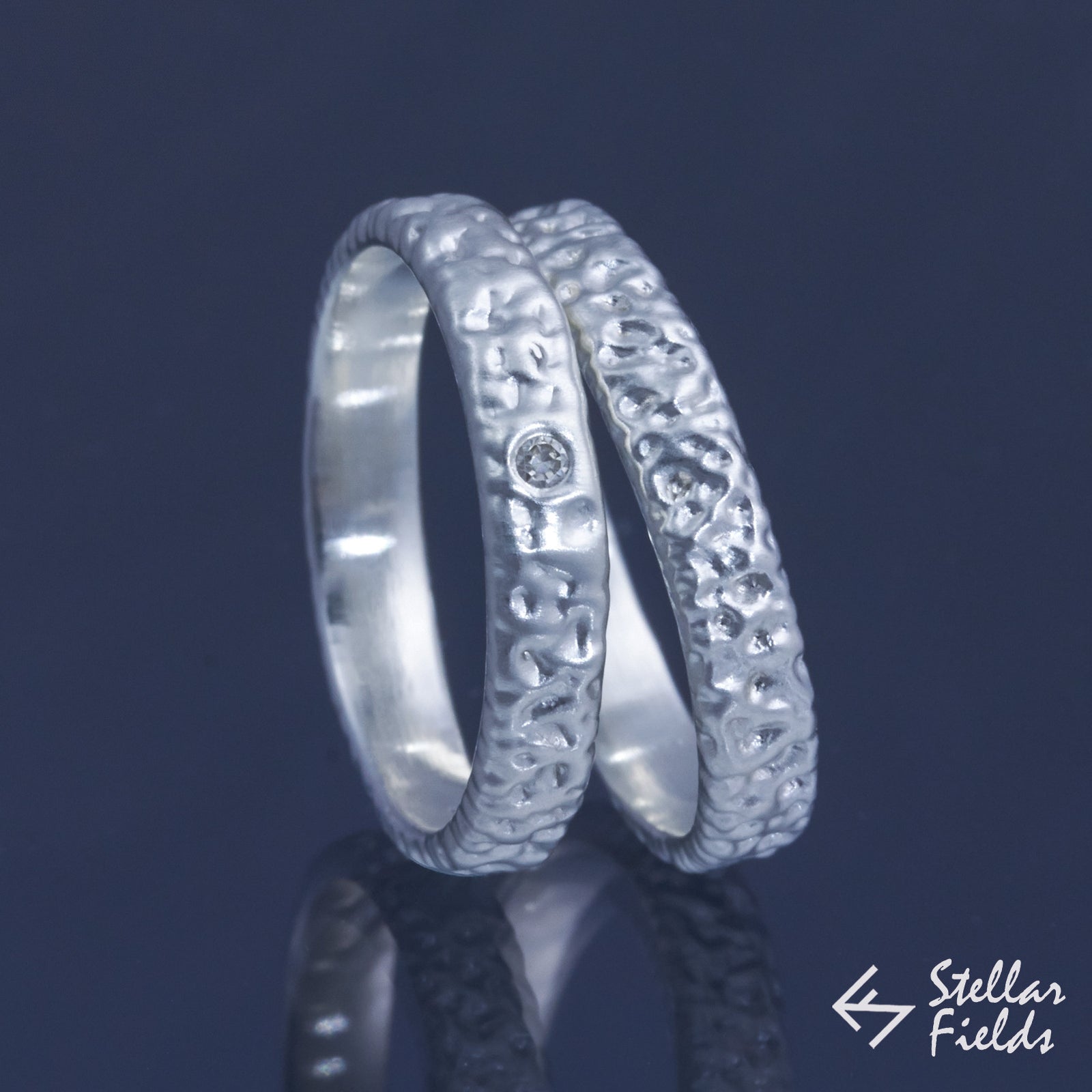 Diamond Modern Textured Wedding Ring Set - Stellar Fields