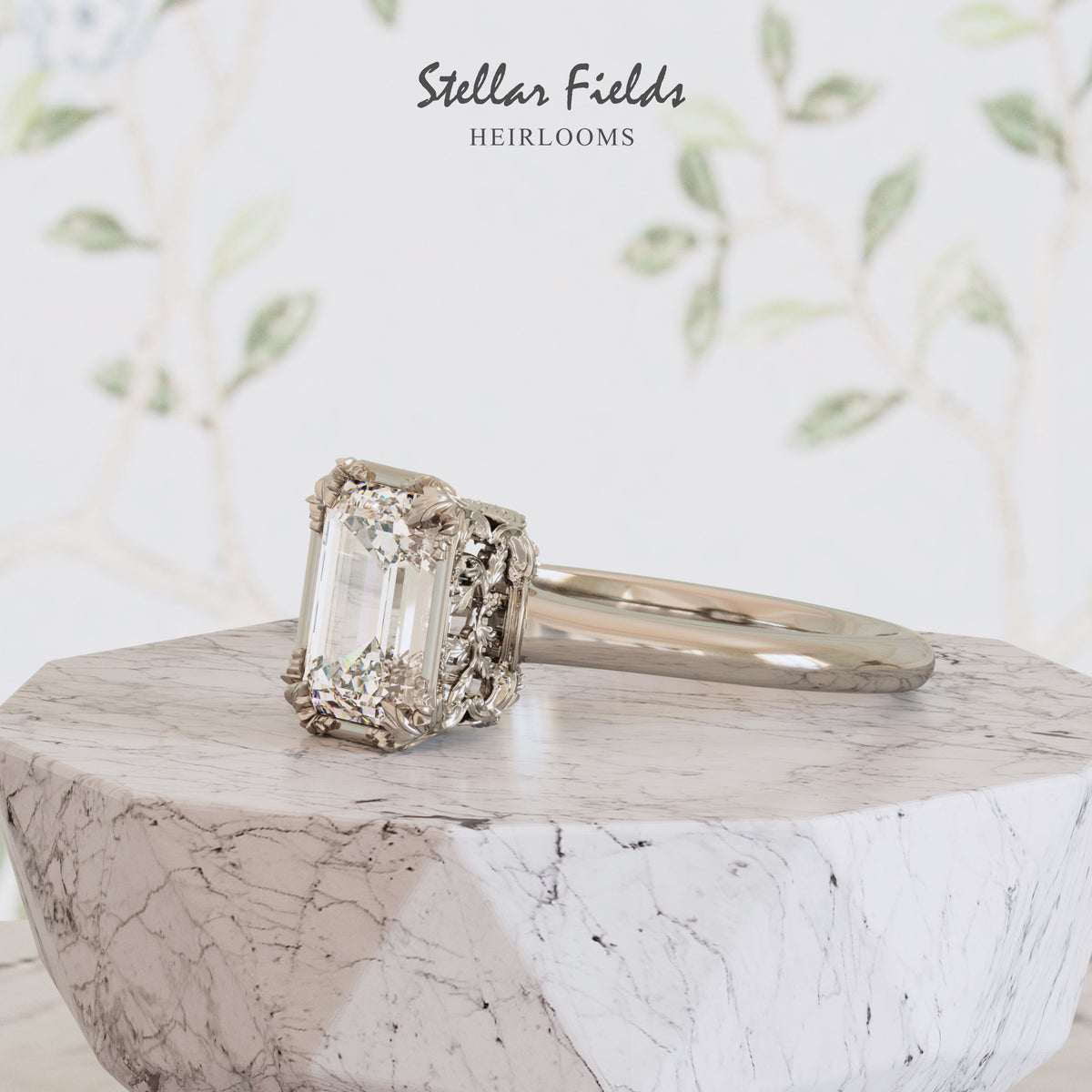 Intricate Floral Engagement Ring Platinum
