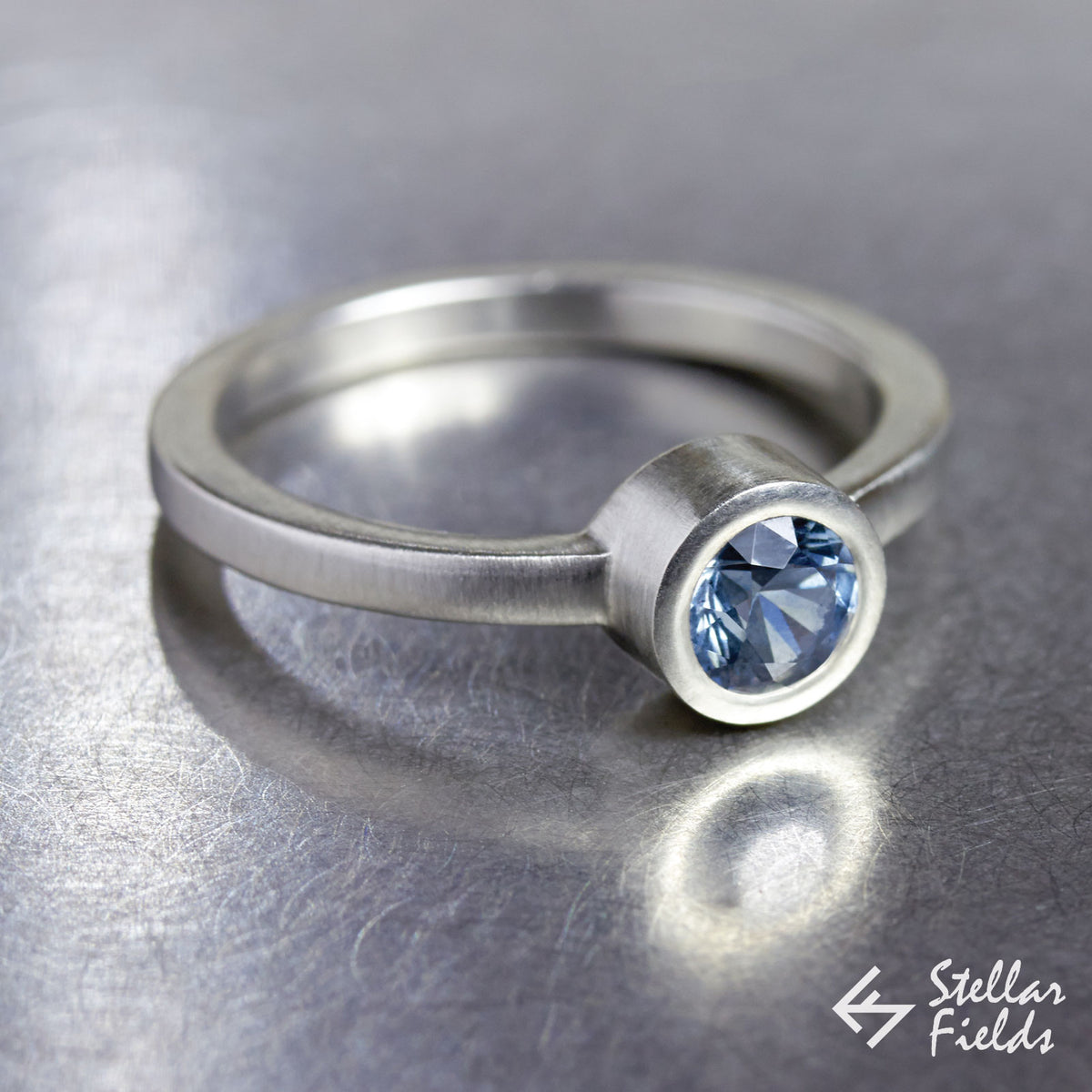 Lab Diamond Bezel Engagement Ring 14k White Gold Stellar Fields Jewelry