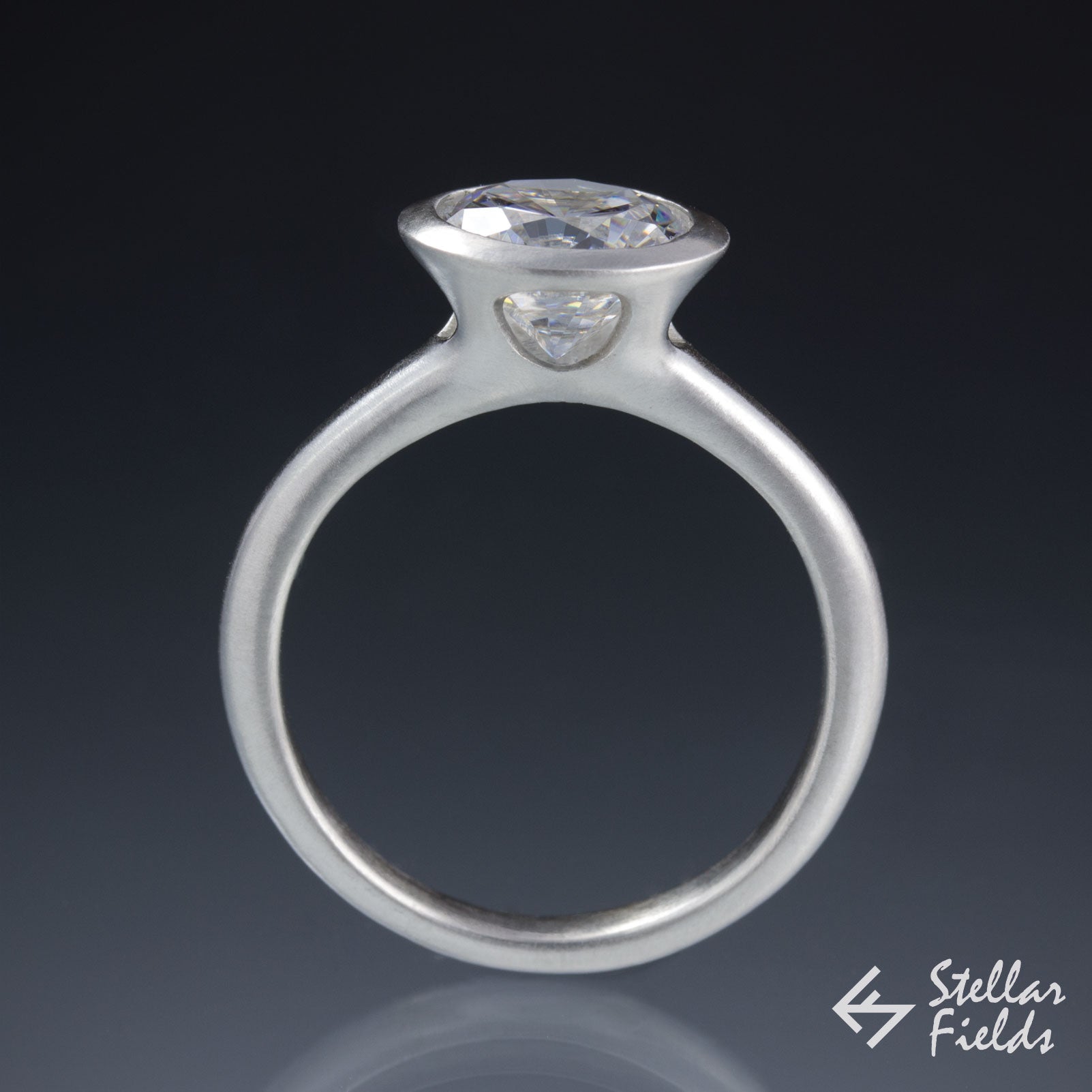 Lab Diamond Bezel Engagement Ring 2ct 8mm peekaboo ring platinum stellar fields