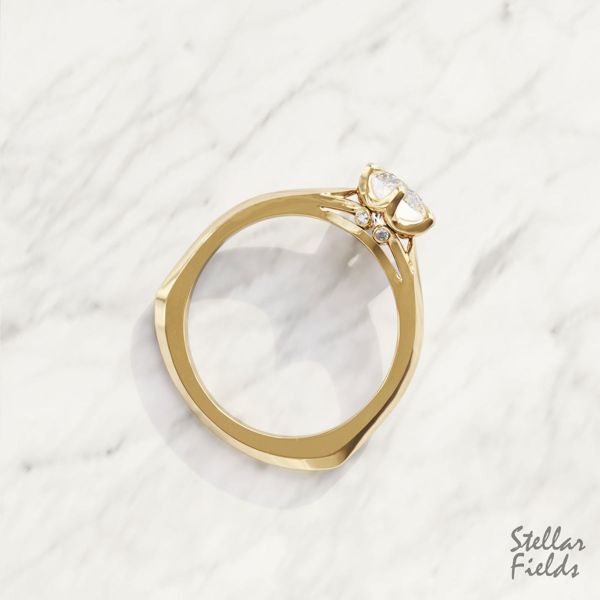 Lab Diamond Prong Engagement Ring Victorian Ring  Yellow Gold Stellar Fields