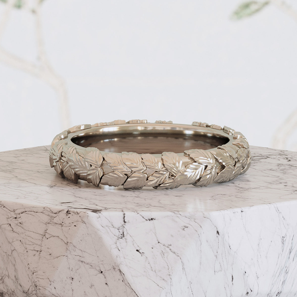 Laurel Leaf Wedding Band Nature Inspired White Gold Avril Ring