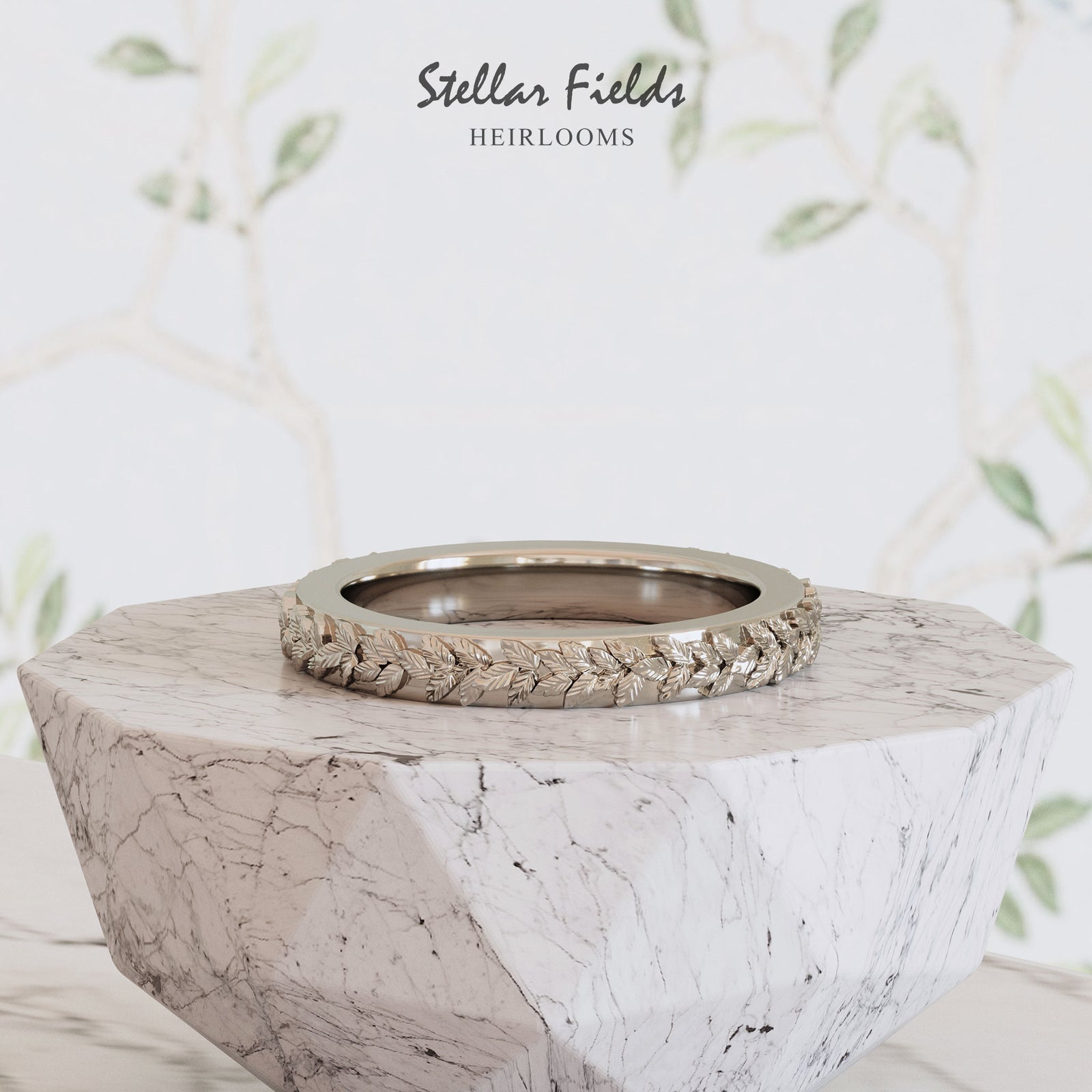 Laurel Wedding Band Flat Band Platinum Stellar Fields Jewelry