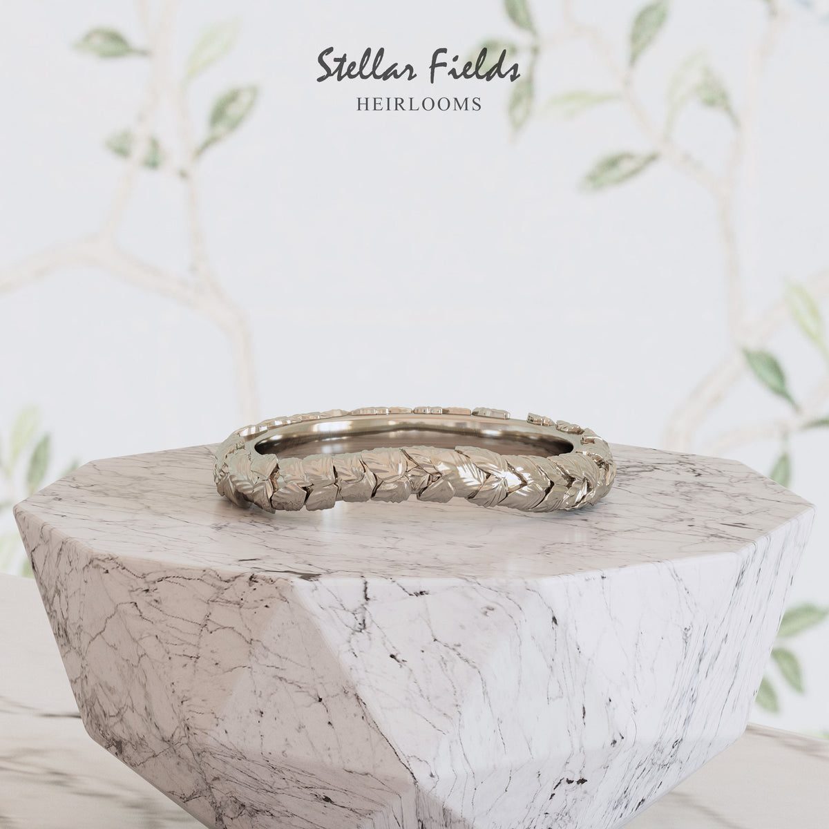 Leaf Wedding Ring Dome Band Platinum Stellar Fields Jewelry