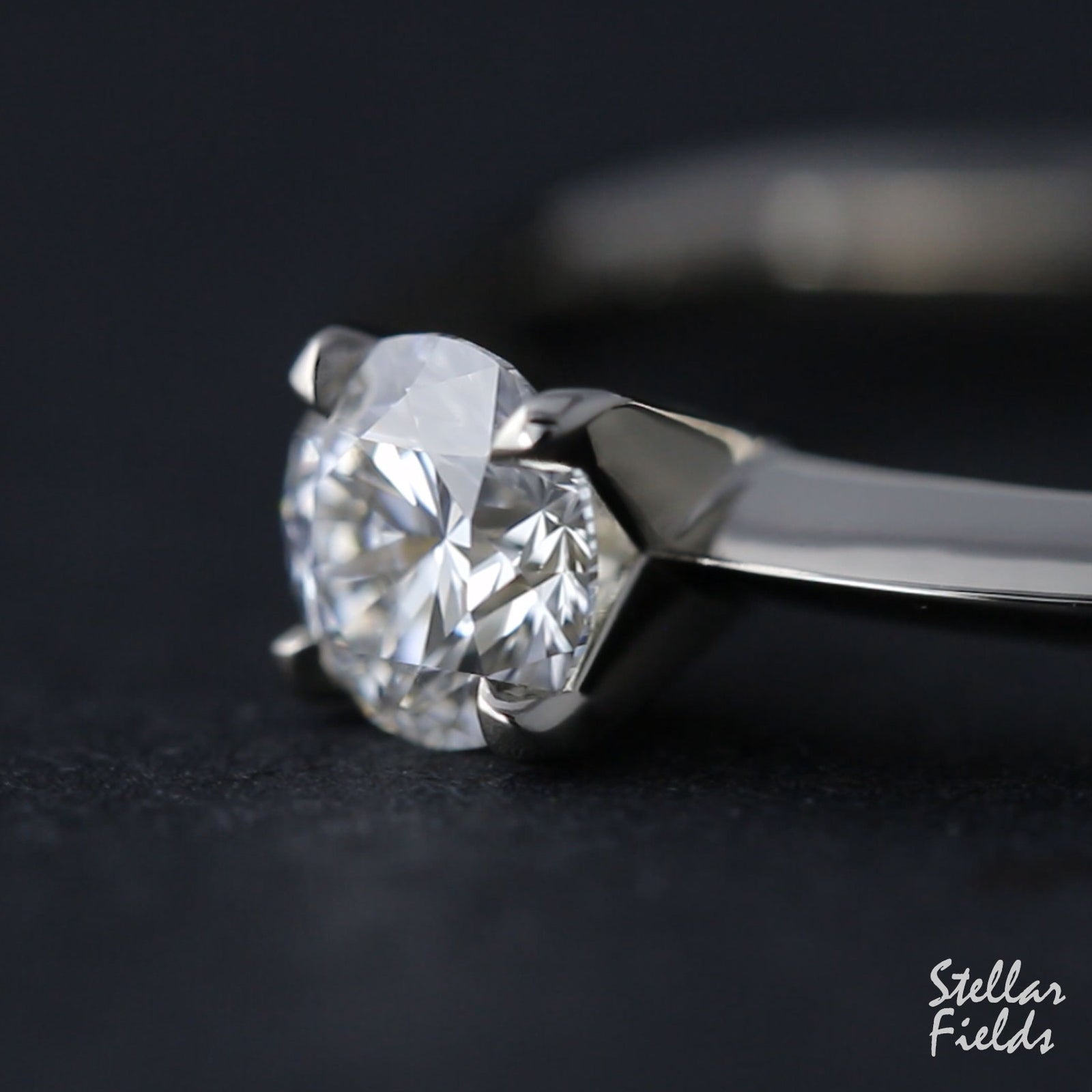 Modern Diamond Solitaire Engagement Ring Knife Edge Band Stellar Fields