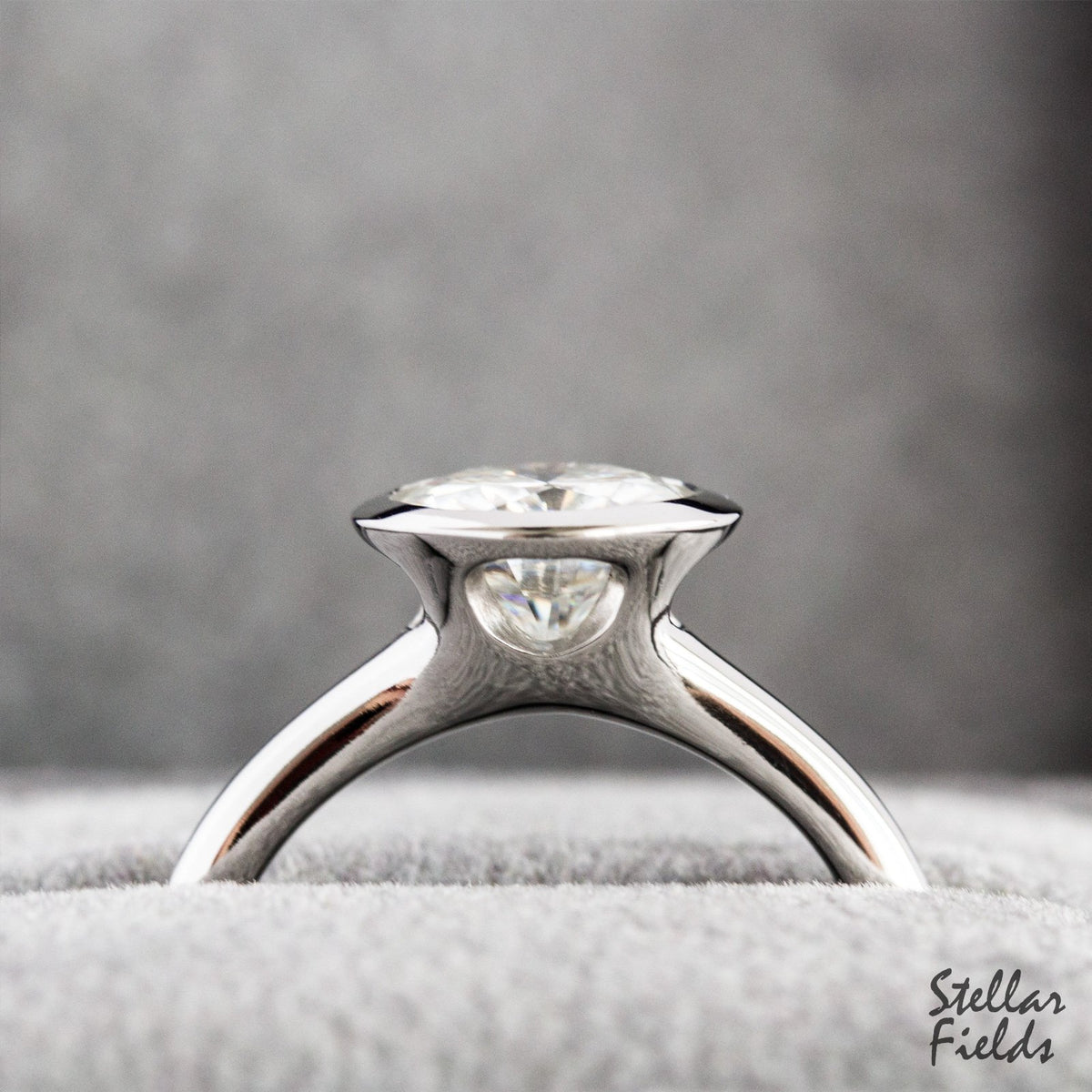 Modern Diamond Bezel Engagement Ring Peekaboo Platinum Stellar Fields Jewelry
