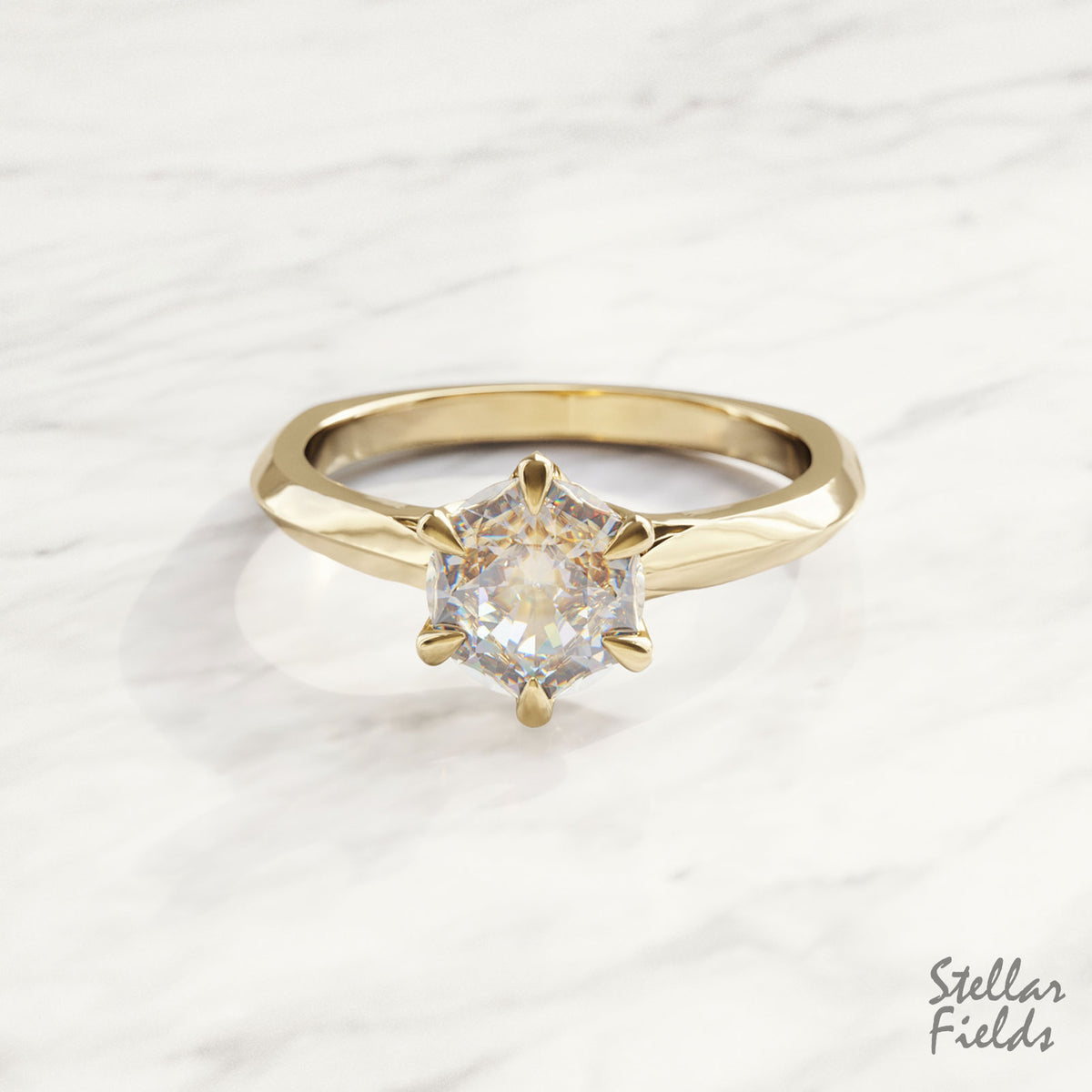 Modern Prong Engagement Ring Minimal Prong Ring 14k Yellow Gold Stellar Fields