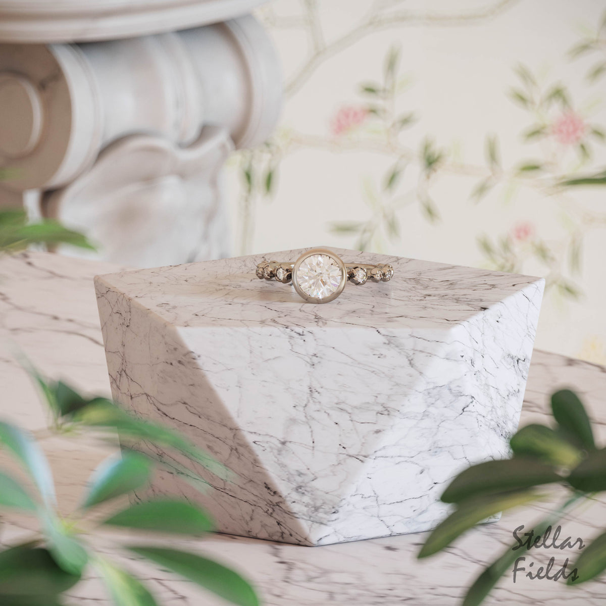 Moisannite-Floral-Bezel-Engagement-Ring-Platinum