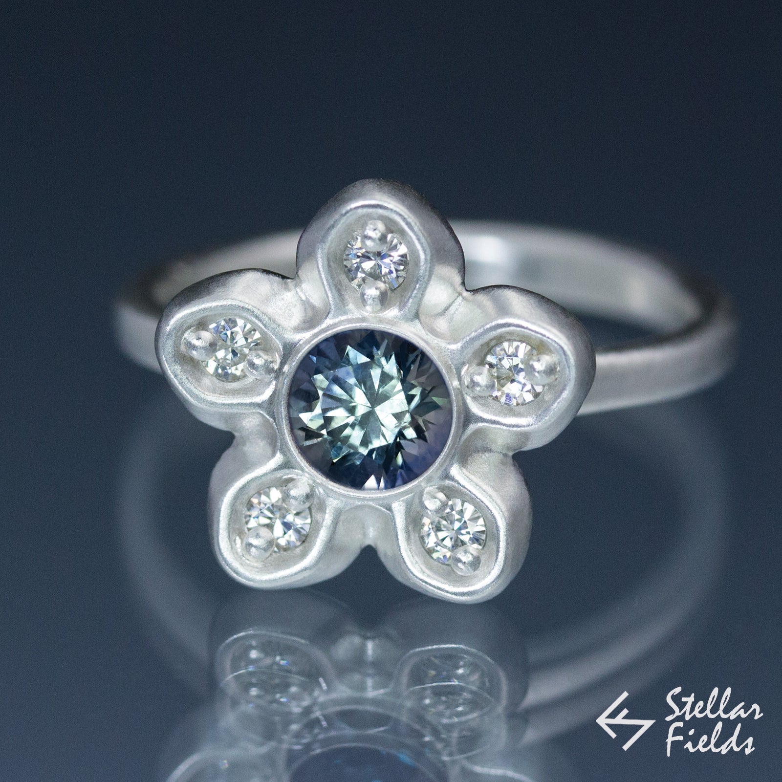 Green Montana Sapphire & Diamond Accents Star Engagement Ring - Stellar Fields