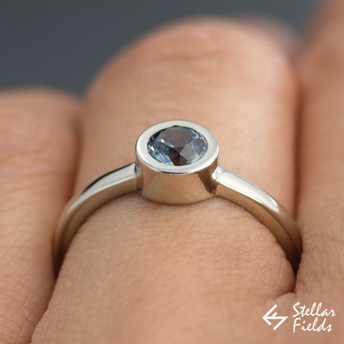 Ethical Montana Sapphire Minimal Bezel Set Engagement Ring in Sterling Silver 14k Gold Platinum Stellar Fields Jewelry
