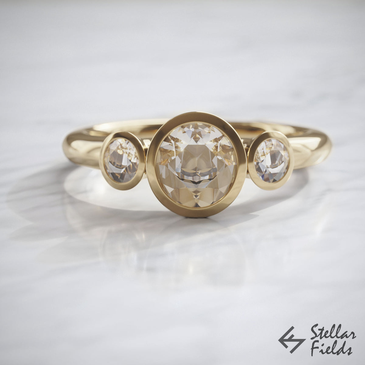 Multi Stone Bezel Engagement Ring Ethical Canadian Diamonds Bezel Ring 14k Yellow Gold Stellar Fields Jewellery