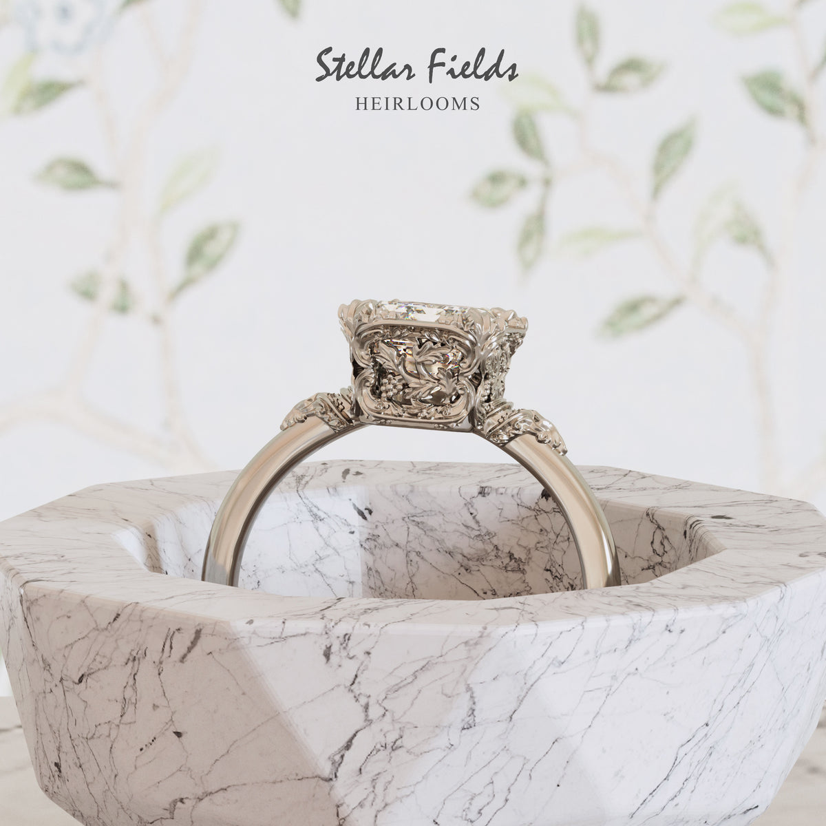 OOAK Engagement Ring 14k White Gold Stellar Fields Jewelry