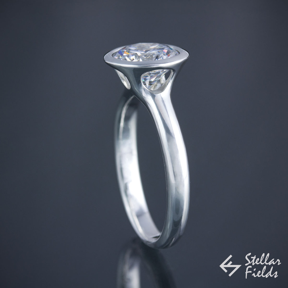 diamond peekaboo bezel engagement ring 14k white gold